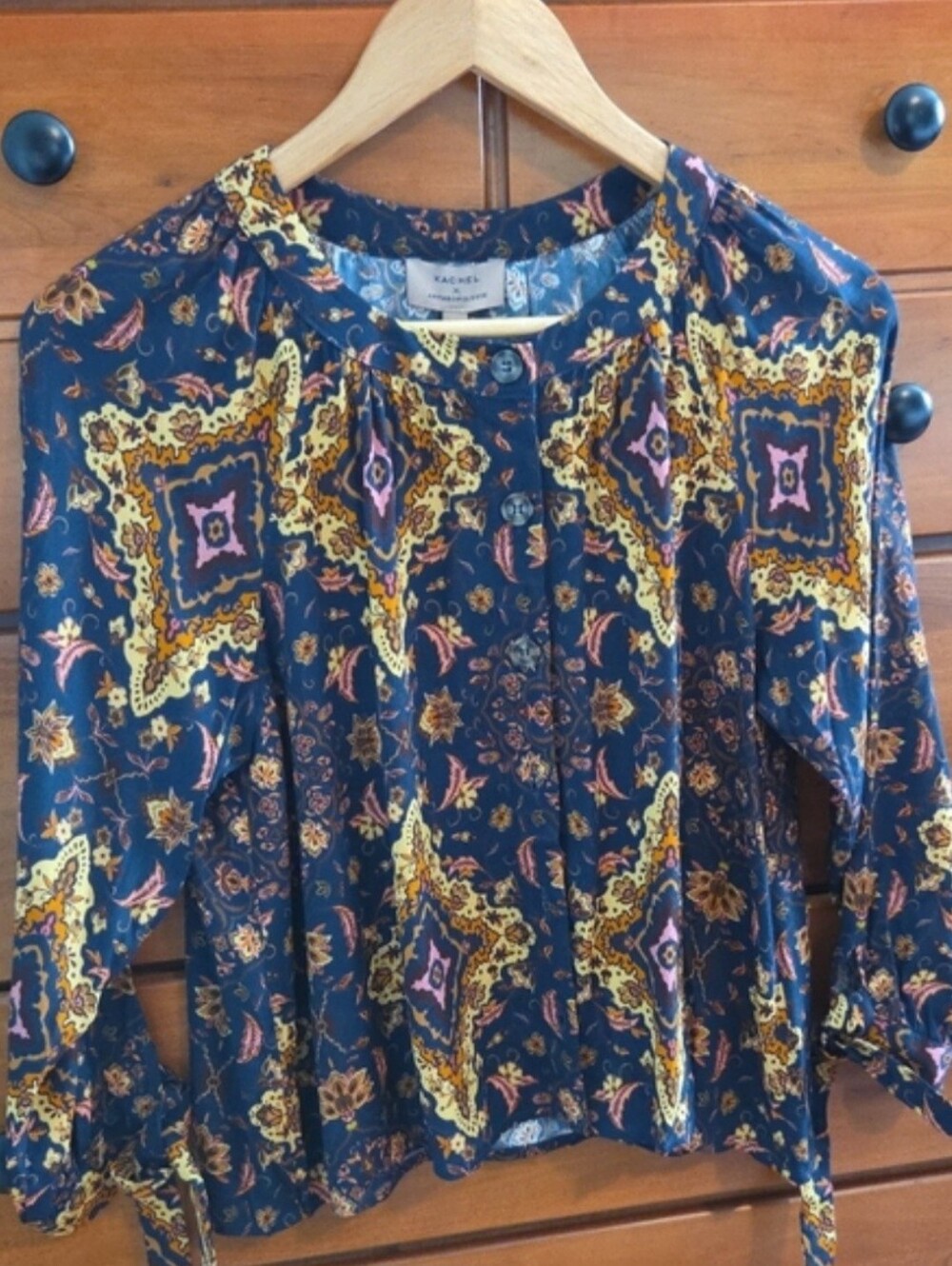 Anthropologie Kachel Navy Floral Paisley Button-Front Blouse